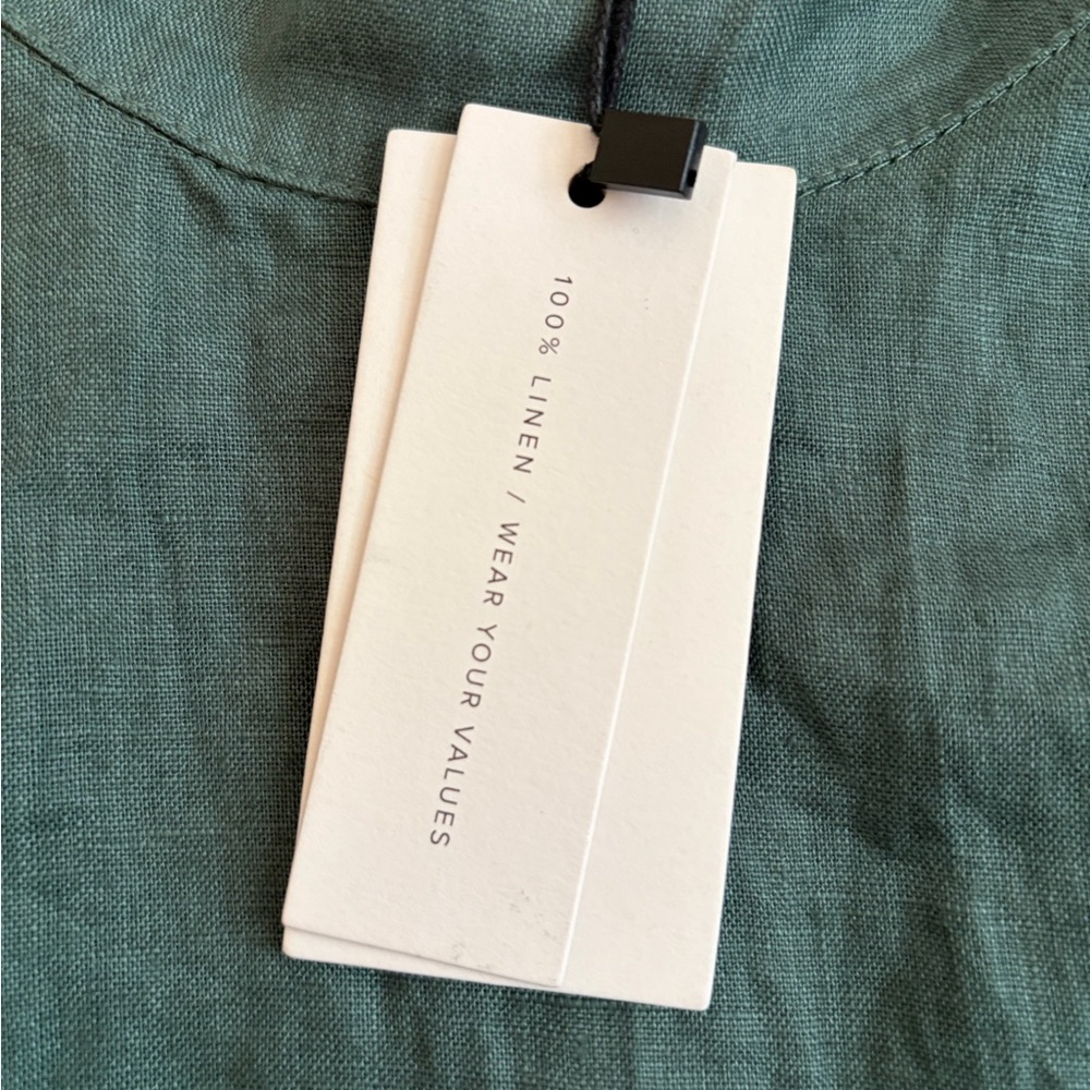 AERE NWT 100% Linen Frill Sleeve Botanical Green Blouse Women's Sz 10 Resort - Picture 5 of 10